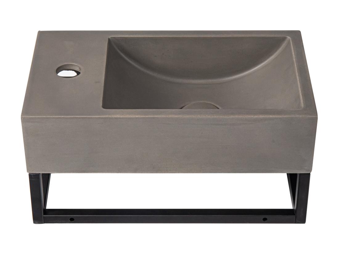 Vente Unique Lave Main Suspendu En Béton Avec Support - Robinetterie à Gauche - L40 X L22 Cm - UCHAMI