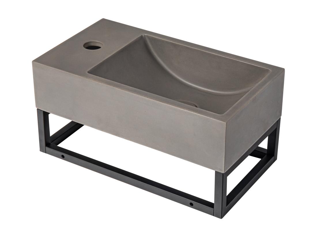 Vente Unique Lave Main Suspendu En Béton Avec Support - Robinetterie à Gauche - L40 X L22 Cm - UCHAMI