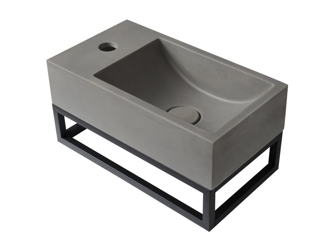Vente Unique Lave Main Suspendu En Béton Avec Support - Robinetterie à Gauche - L40 X L22 Cm - UCHAMI