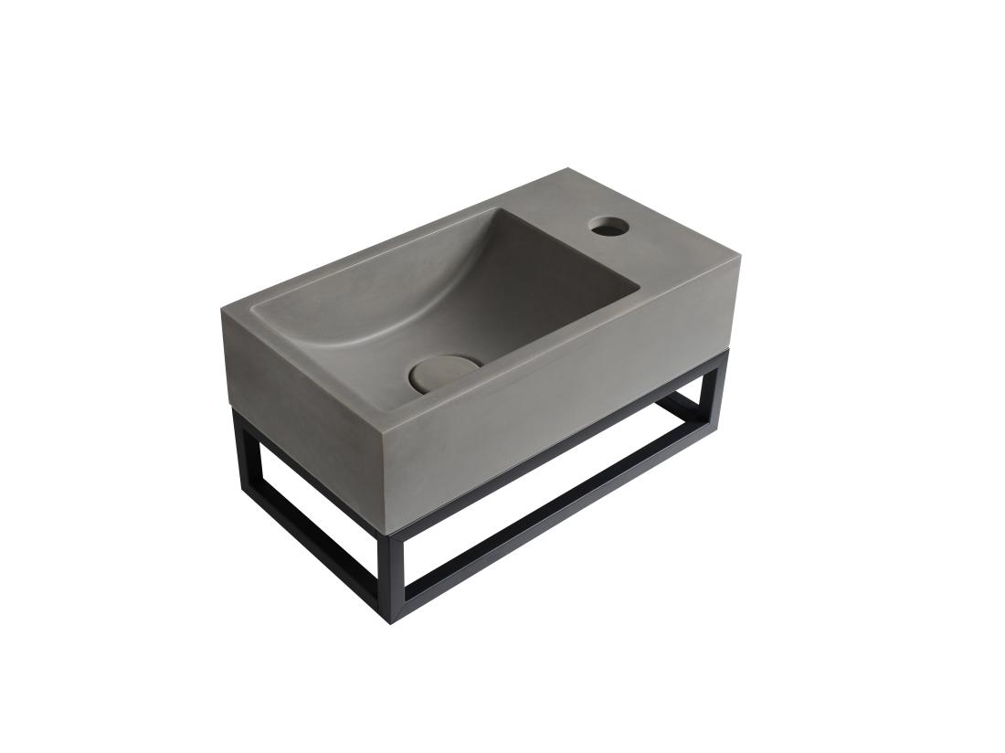 Vente Unique Lave Main Suspendu En Béton Avec Support - Robinetterie à Droite - L40 X L22 Cm - UCHAMI