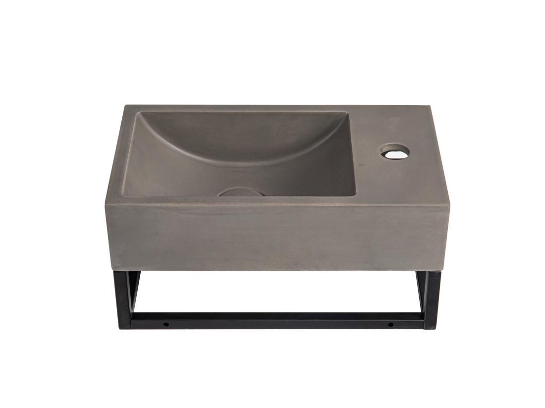 Vente Unique Lave Main Suspendu En Béton Avec Support - Robinetterie à Droite - L40 X L22 Cm - UCHAMI