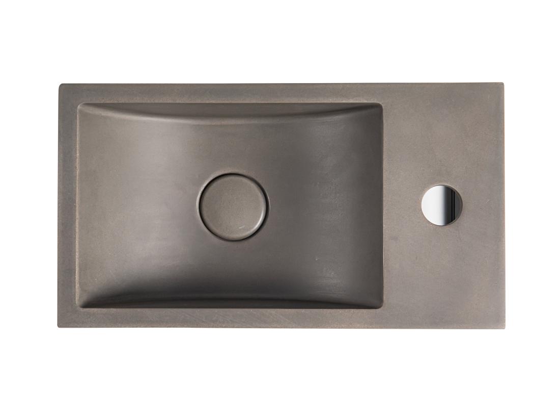 Vente Unique Lave Main Suspendu En Béton Avec Support - Robinetterie à Droite - L40 X L22 Cm - UCHAMI
