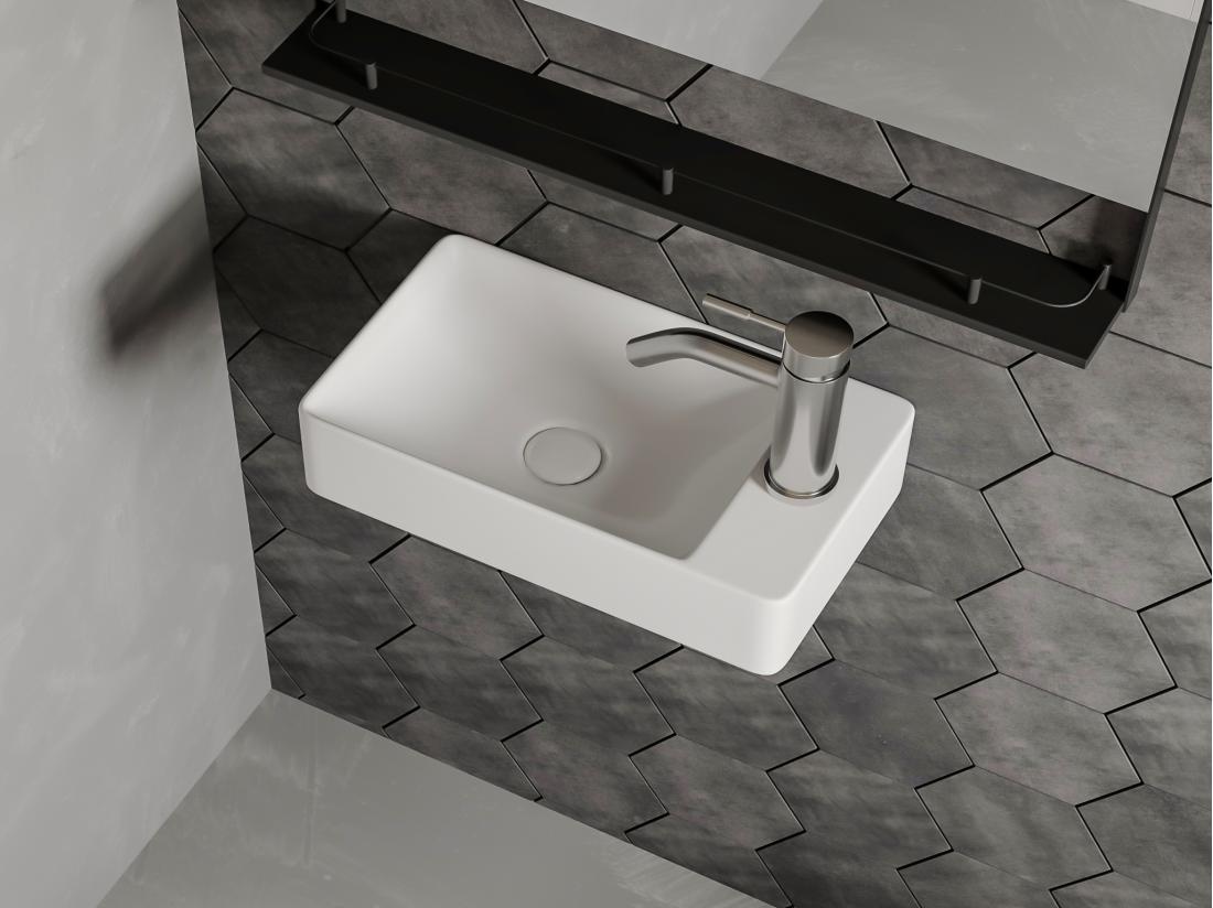 Vente Unique Lave-main Suspendu En Céramique Blanche - L38 X H10 X P22 Cm - ERAVAL II