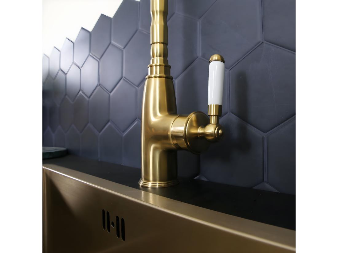 vente unique Leeds mitigeur évier or brossé - Essebagno