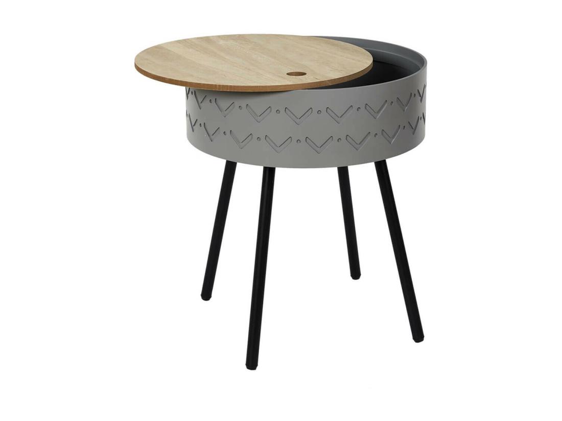 Vente Unique LILY - Table Coffre Grise Plateau Aspect Bois