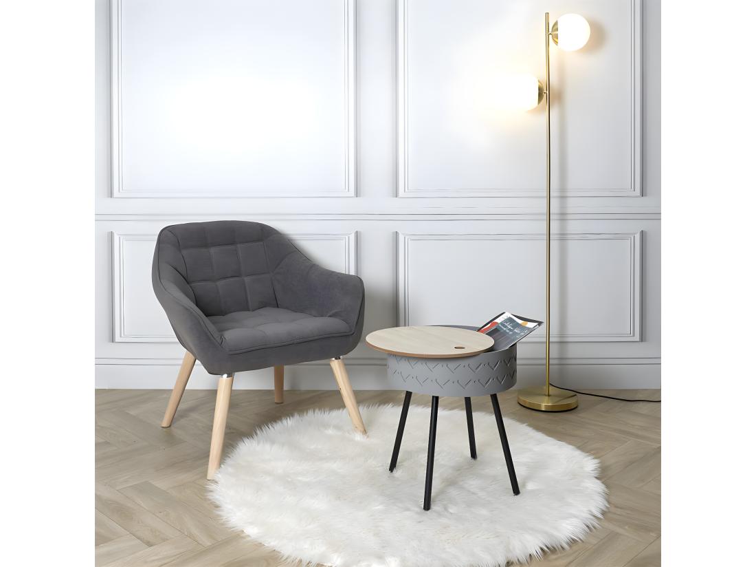 vente unique LILY - Table Coffre Grise Plateau Aspect Bois