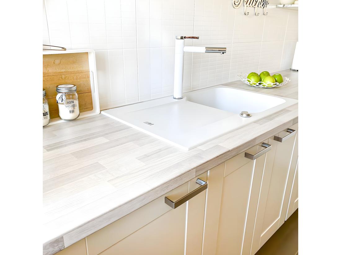 Vente Unique Lisse évier Réversible 1 Cuve 1 égouttoir En Résine Blanc - Essebagno
