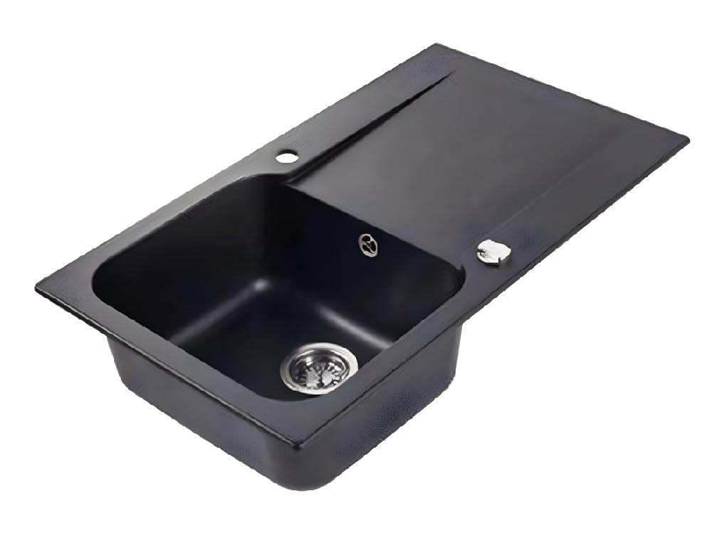 Vente Unique Lisse évier Réversible 1 Cuve 1 égouttoir En Résine Noir - Essebagno