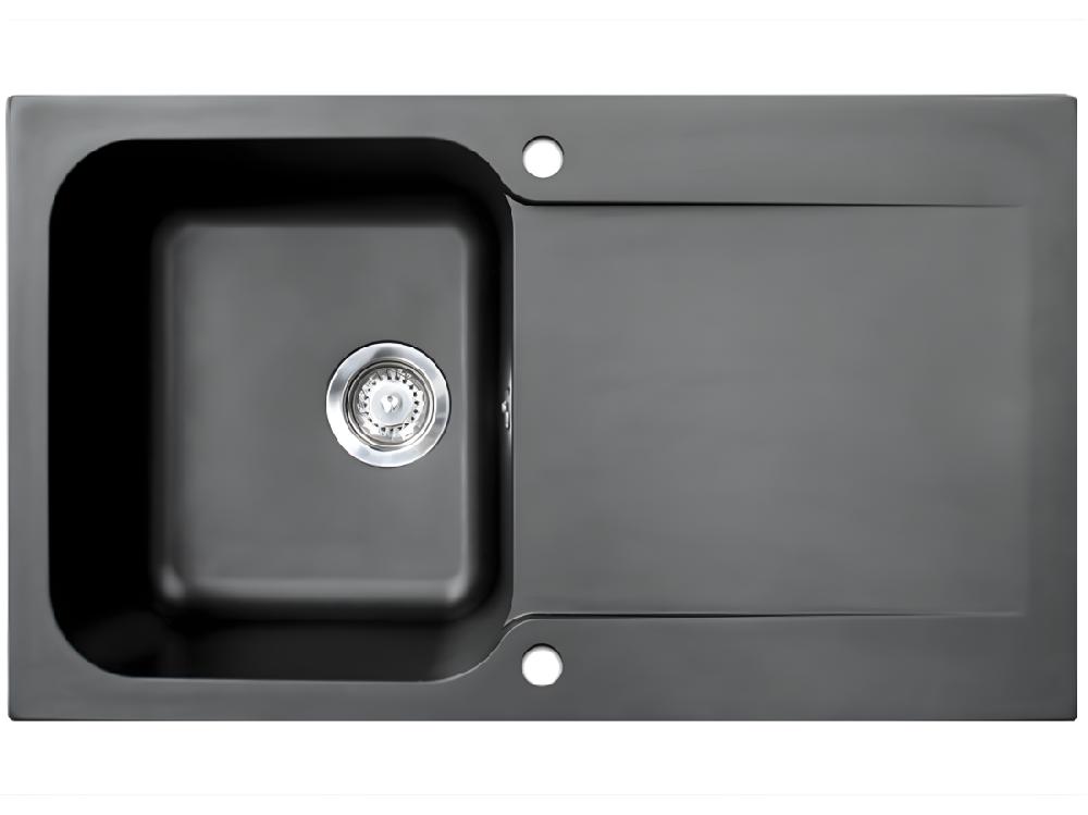 Vente Unique Lisse évier Réversible 1 Cuve 1 égouttoir En Résine Noir - Essebagno