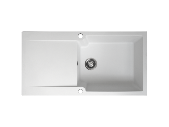 Vente Unique Lisse évier Réversible 1 Grande Cuve 1 égouttoir En Résine Blanc - Essebagno