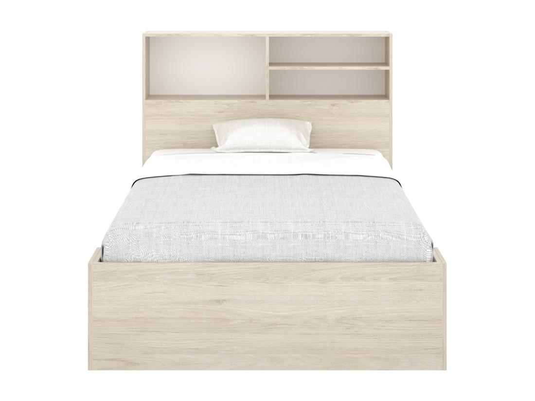 Vente Unique Lit 120 X 190 Cm Avec Rangements - Coloris : Naturel Et Blanc + Sommier - VARDIEL