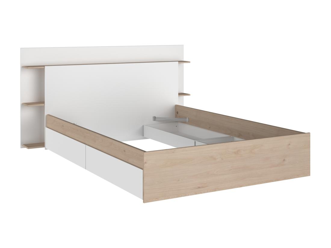 Vente Unique Lit 140 X 190/200 Cm Avec 4 Tiroirs - Coloris : Naturel Et Blanc - TILONIDE
