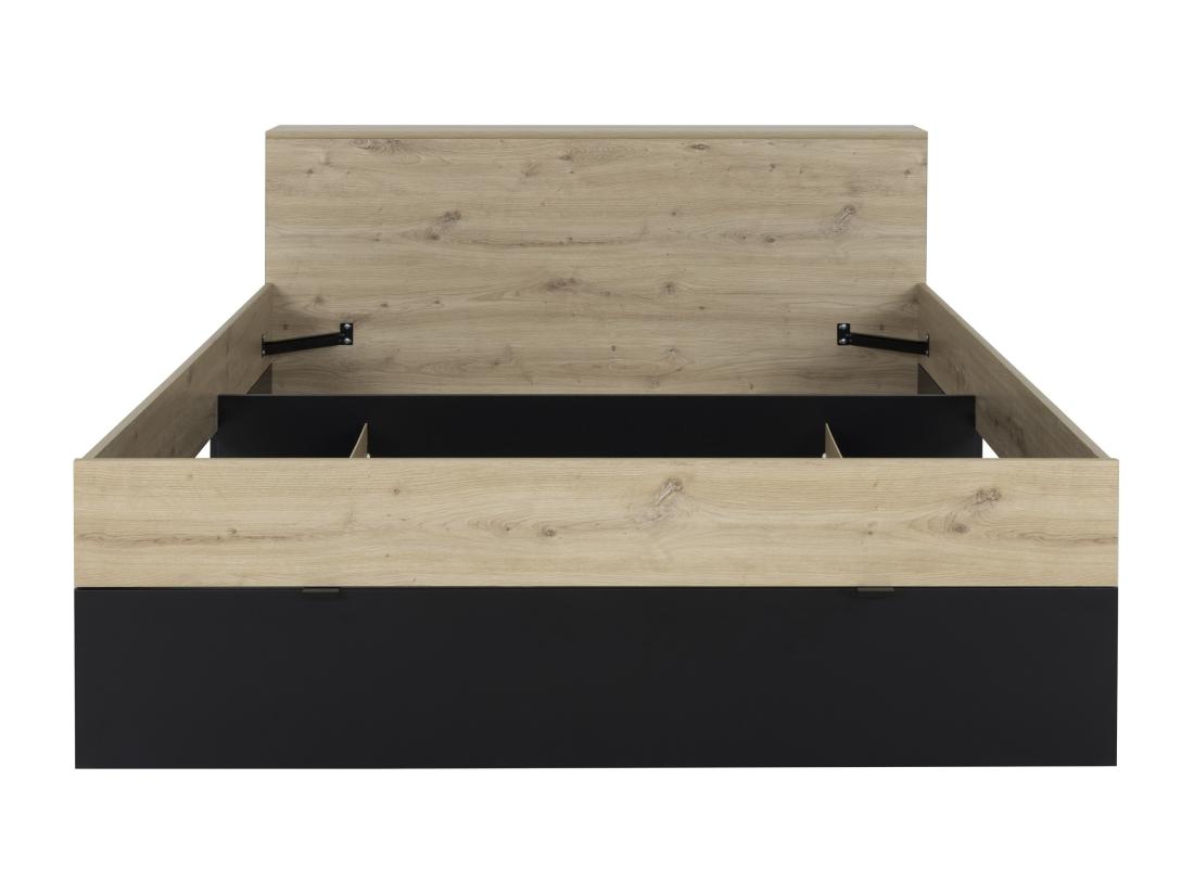 Vente Unique Lit 140 X 190 Cm - 3 Tiroirs Et 6 Niches - Naturel Et Noir - CIKETO