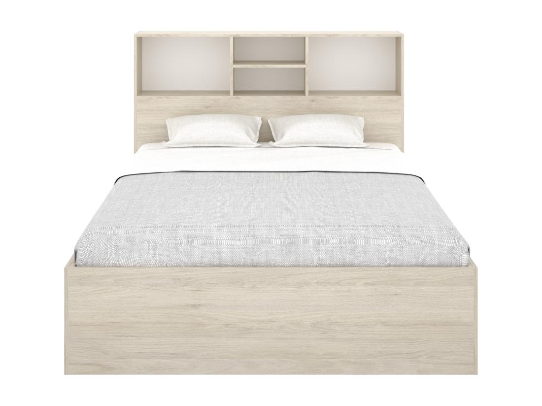 Vente Unique Lit 140 X 190 Cm Avec Rangements - Coloris : Naturel Et Blanc + Sommier + Matelas - VARDIEL