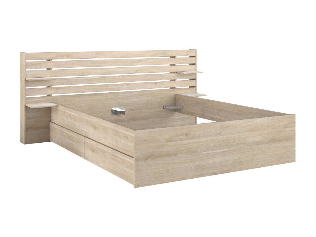 Vente Unique Lit 180 X 200 Cm Avec Rangements - Coloris : Naturel + Sommier - TENALIA