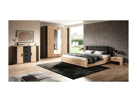 Vente Unique Lit Adulte 160x200 Coloris Chêne Clair Et Noir Collection FOX - Sommier Non Inclus