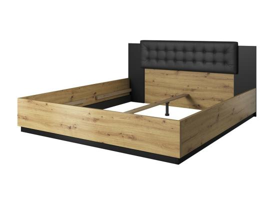 Vente Unique Lit Adulte 160x200 Coloris Chêne Clair Et Noir Collection FOX - Sommier Non Inclus