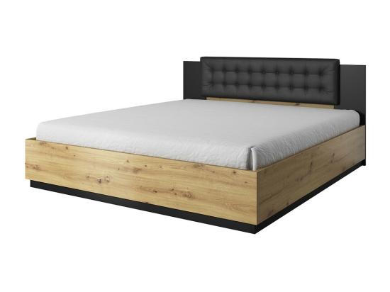 vente unique Lit adulte 160x200 coloris chêne clair et noir collection FOX - Sommier non inclus