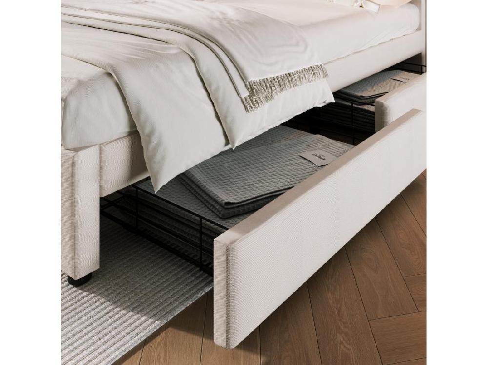 Vente Unique Lit Adulte Rembourré Avec 4 Tiroirs Et Port De Chargement USB - 160x200cm - Tissu En Lin - Beige