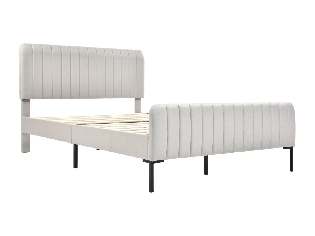 Vente Unique Lit Adulte Rembourré En Tissu Lin - 180x200 Cm - Avec Tête De Lit Réglable Et Sommier à Lattes - Gris Clair