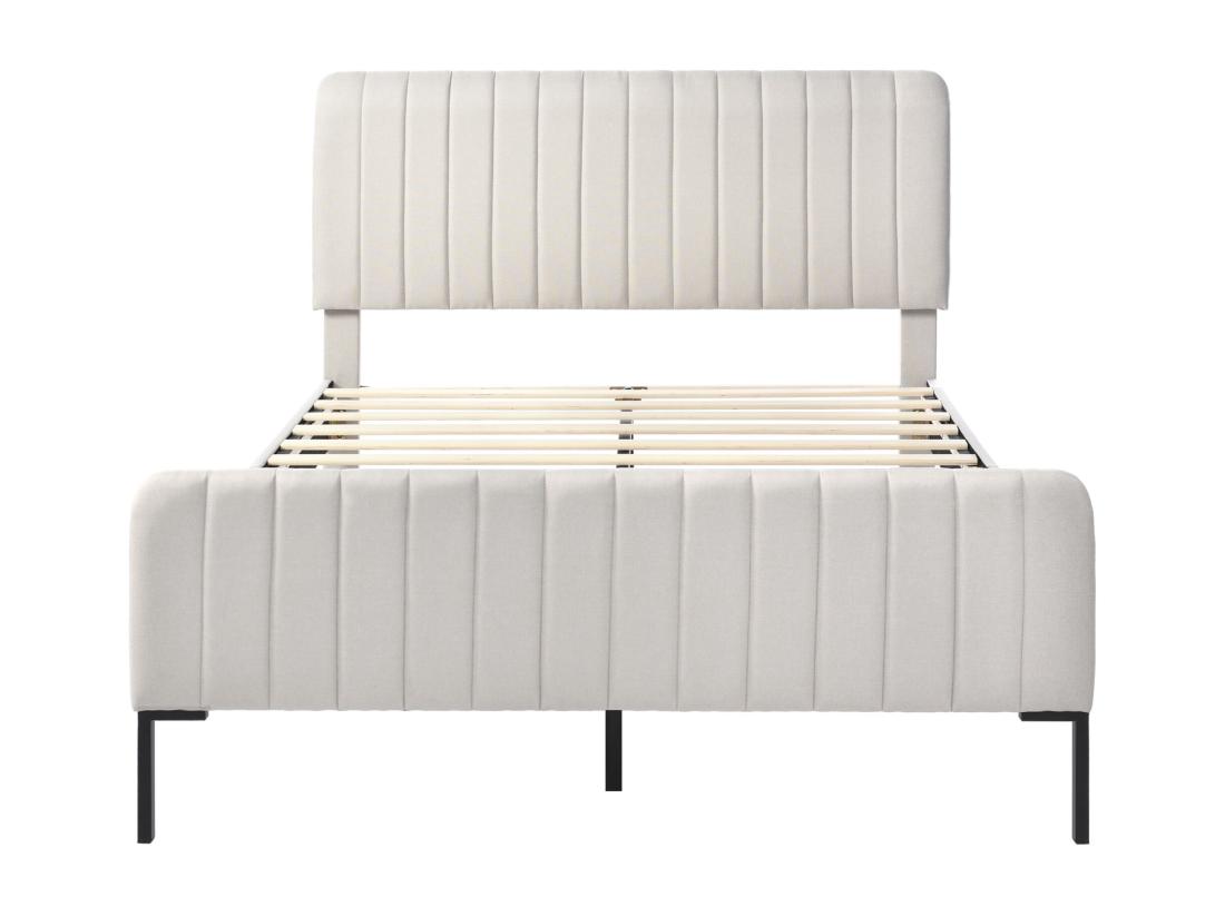 Vente Unique Lit Adulte Rembourré En Tissu Lin - 180x200 Cm - Avec Tête De Lit Réglable Et Sommier à Lattes - Gris Clair