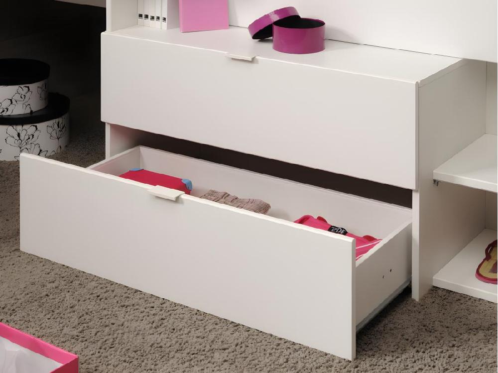 Vente Unique Lit Avec Bureau Et Rangements - 90 X 190/200 Cm - Blanc Et Naturel + Sommier - GISELE