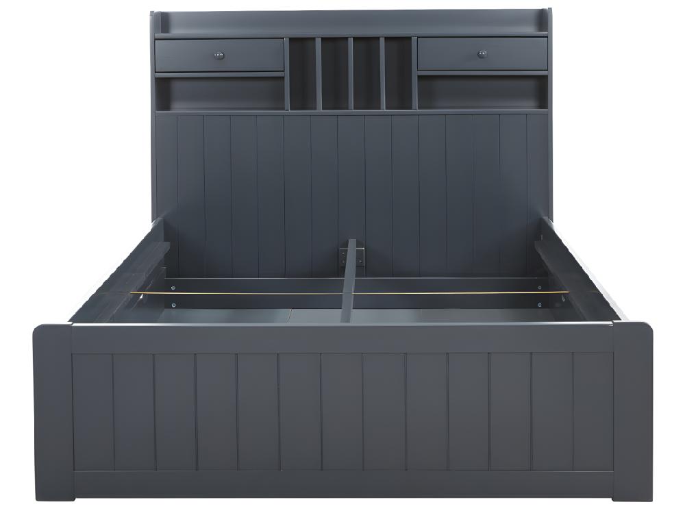 Vente Unique Lit Avec Rangements 140 X 190 Cm - Pin - Gris Anthracite - MEDERICK