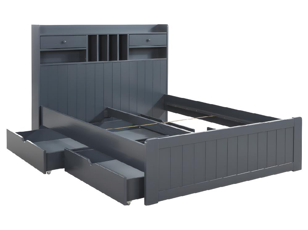 Vente Unique Lit Avec Rangements 140 X 190 Cm - Pin - Gris Anthracite - MEDERICK