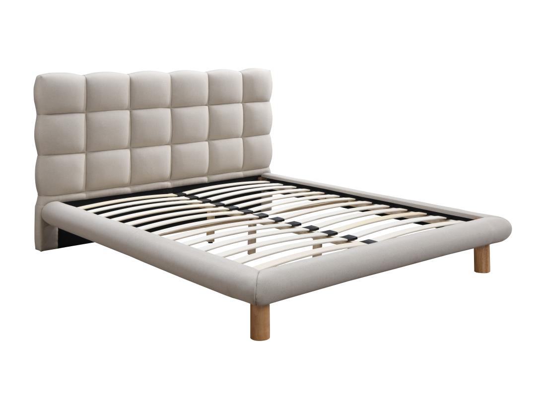 Vente Unique Lit Avec Tête De Lit Matelassée 160 X 200 Cm - Tissu - Beige - FUDALI