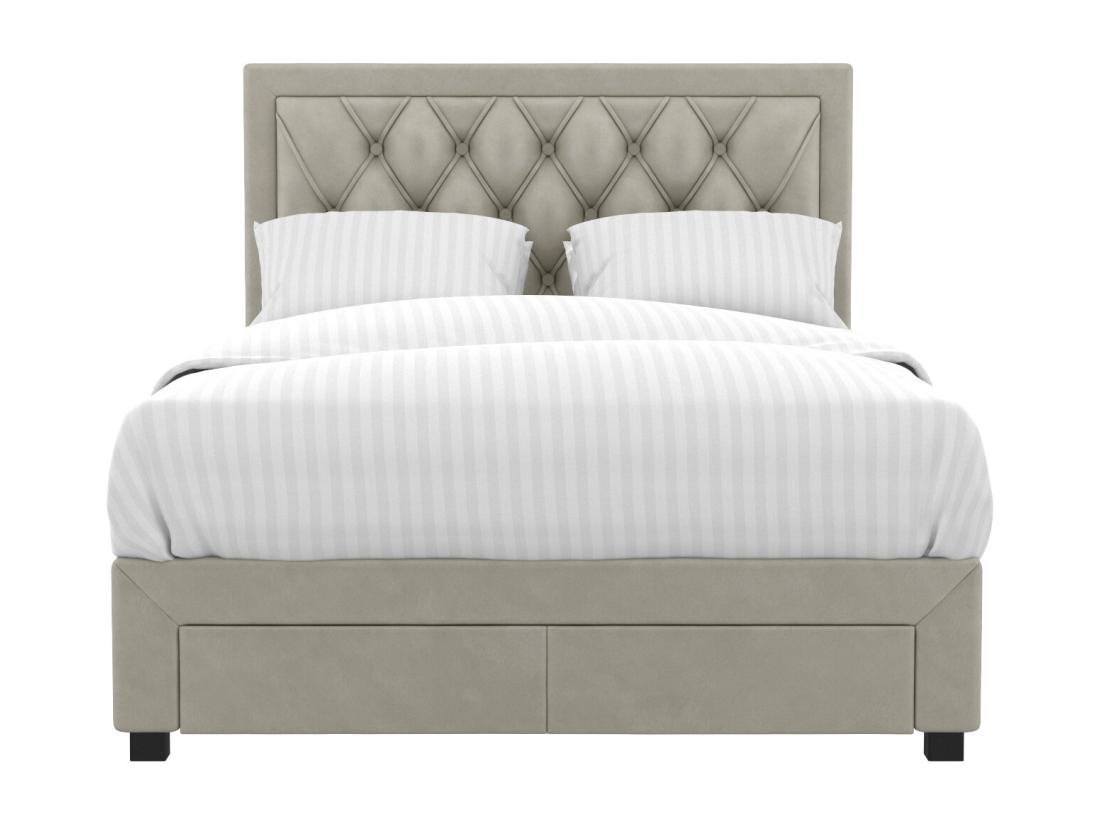 Vente Unique Lit Avec Tiroirs 140 X 190 Cm - Tissu Velours - Beige - LEOPOLD