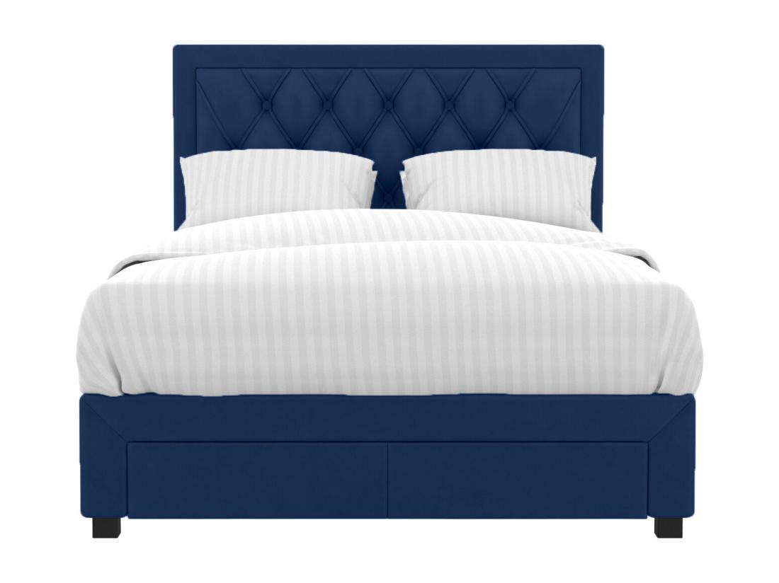 Vente Unique Lit Avec Tiroirs 160 X 200 Cm - Tissu Velours Bleu - LEOPOLD