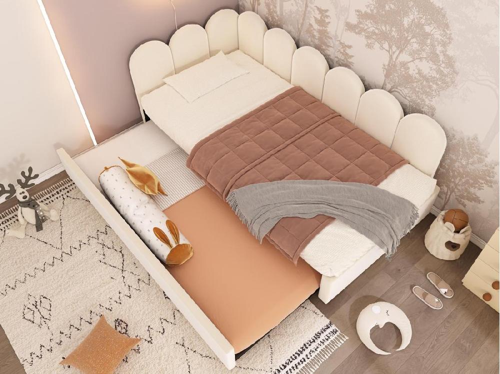 vente unique Lit banquette 90x200 cm - avec lit gigogne 90x190 - tissu en velours - Beige