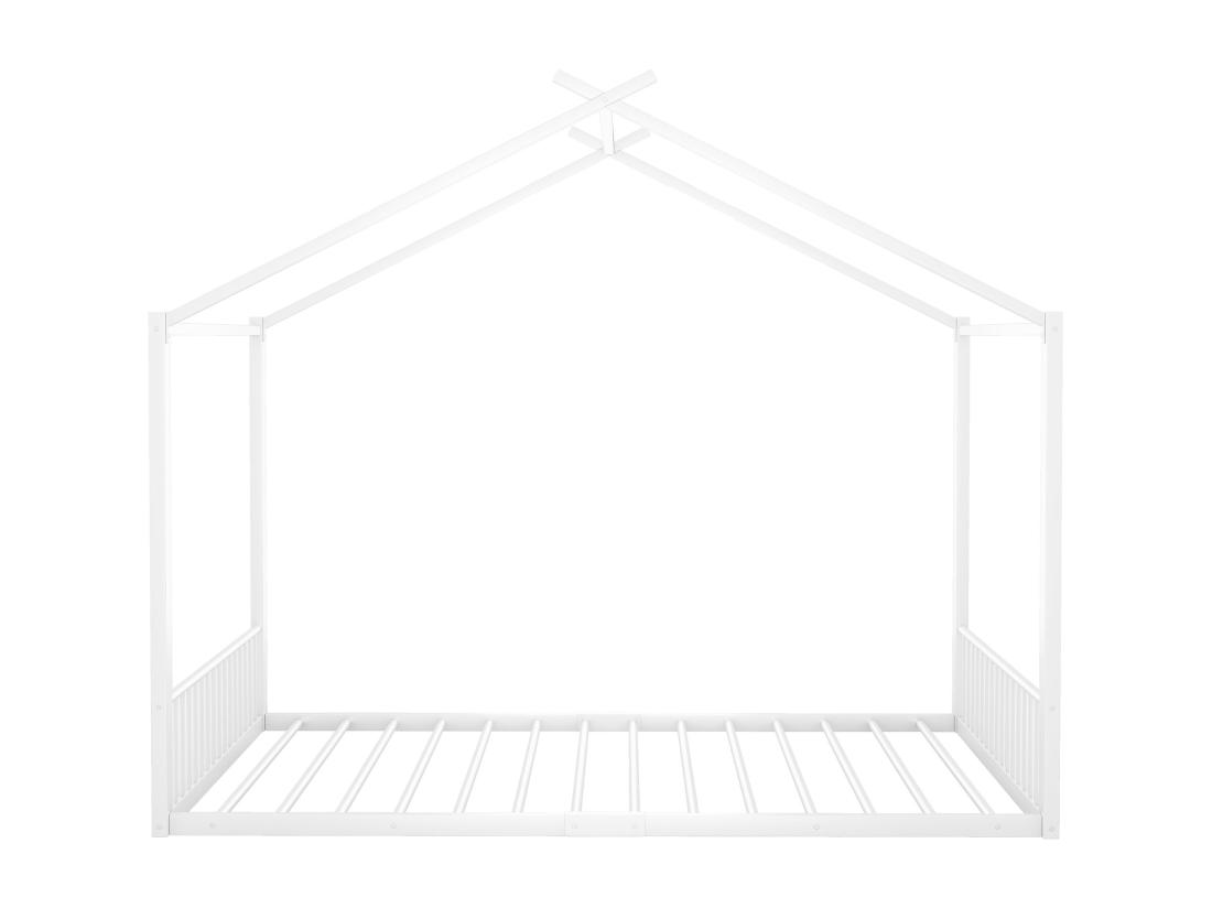 Vente Unique Lit Cabane 140x200 Cm - Cadre En Fer - Blanc