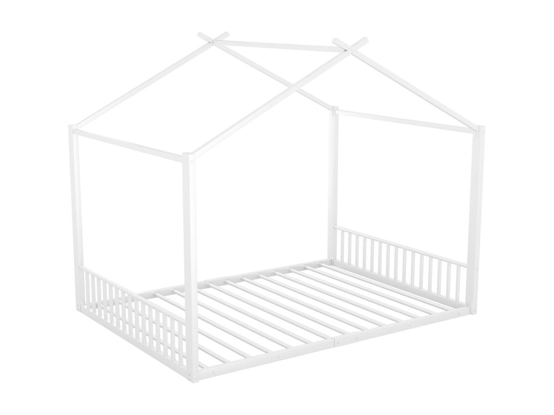 Vente Unique Lit Cabane 140x200 Cm - Cadre En Fer - Blanc