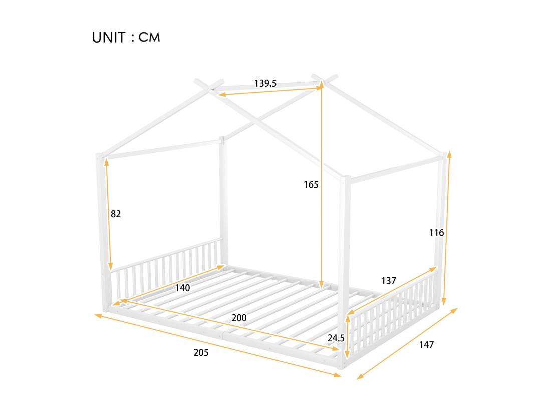 Vente Unique Lit Cabane 140x200 Cm - Cadre En Fer - Blanc