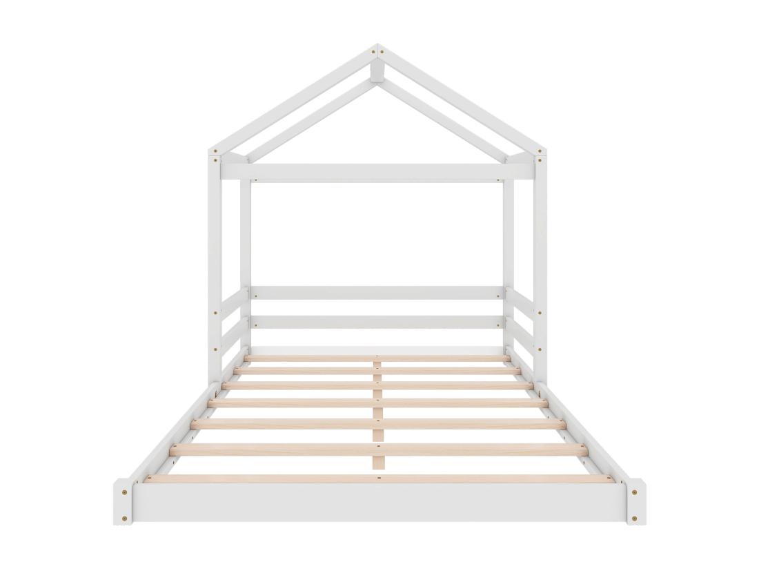 Vente Unique Lit Cabane 140x200cm En Bois Massif - Avec Sommier à Lattes - Blanc (matelas Non Inclus)