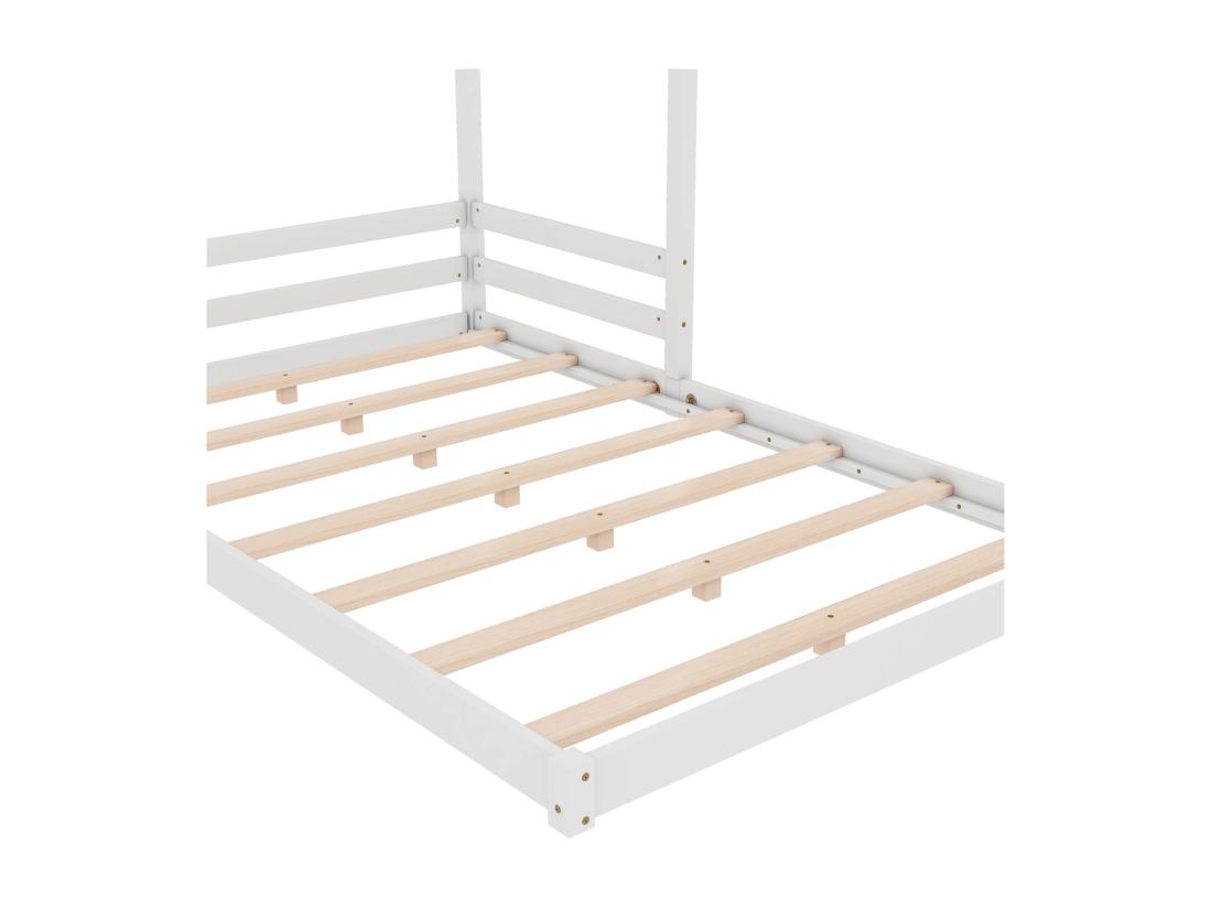 Vente Unique Lit Cabane 140x200cm En Bois Massif - Avec Sommier à Lattes - Blanc (matelas Non Inclus)