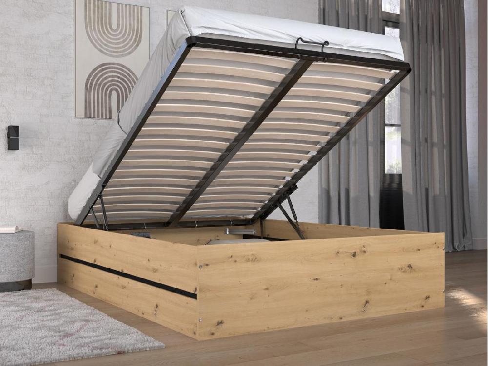 Vente Unique Lit Coffre 140 X 190 Cm - Coloris : Naturel Et Noir - LUDARO