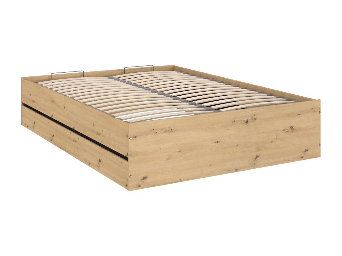 Vente Unique Lit Coffre 140 X 190 Cm - Coloris : Naturel Et Noir - LUDARO