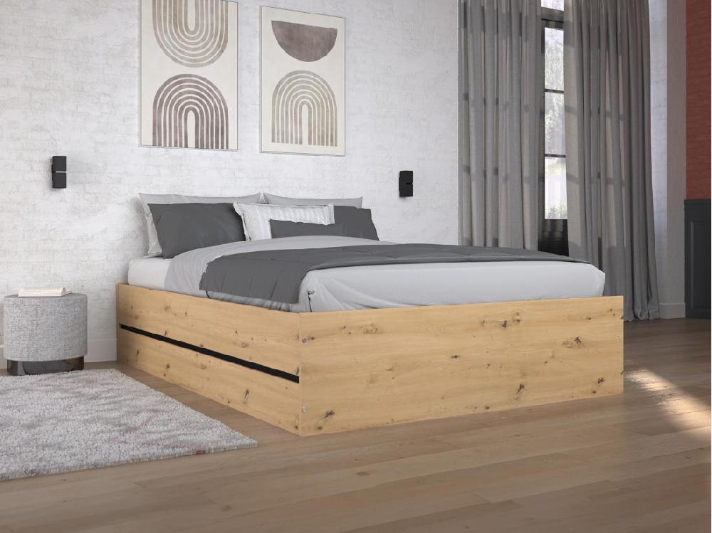 vente unique Lit coffre 140 x 190 cm - Coloris : Naturel et noir - LUDARO
