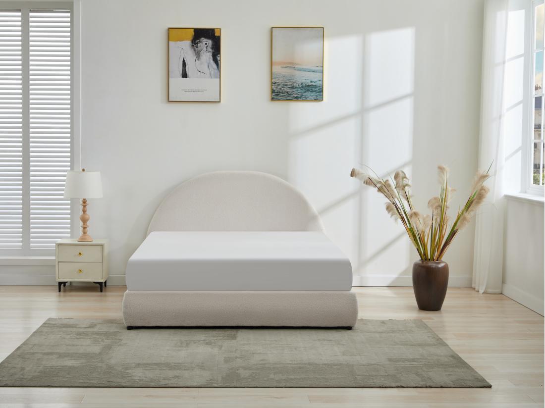 Vente Unique Lit Coffre 140 X 190 Cm - Tissu Bouclette - Crème - LIRIMO