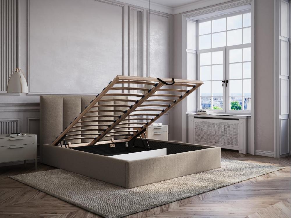 Vente Unique Lit Coffre 160 X 200 Cm Avec Tête De Lit Coutures Verticales - Tissu - Taupe - KILACLO