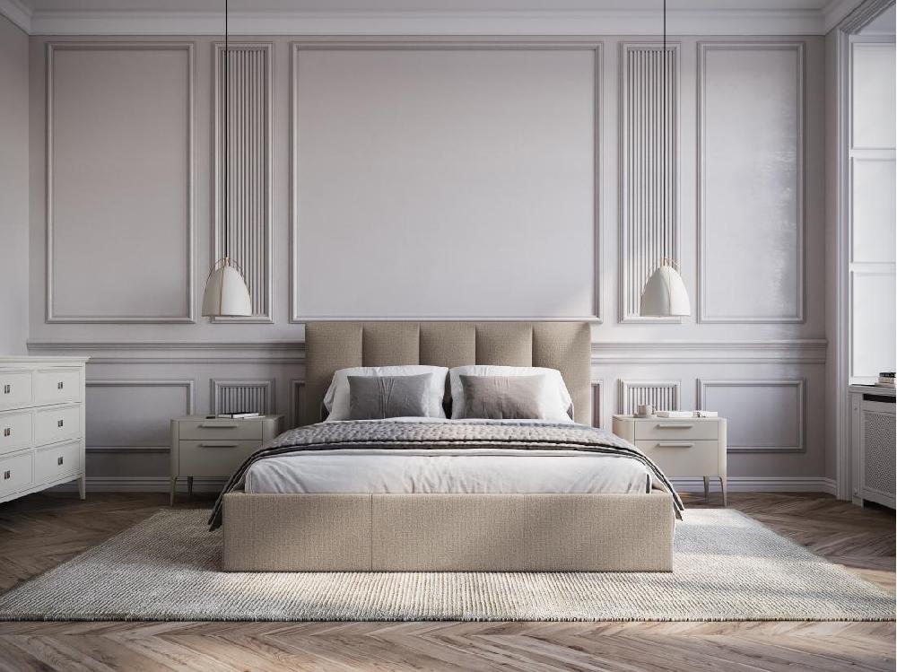 Vente Unique Lit Coffre 160 X 200 Cm Avec Tête De Lit Coutures Verticales - Tissu - Taupe - KILACLO