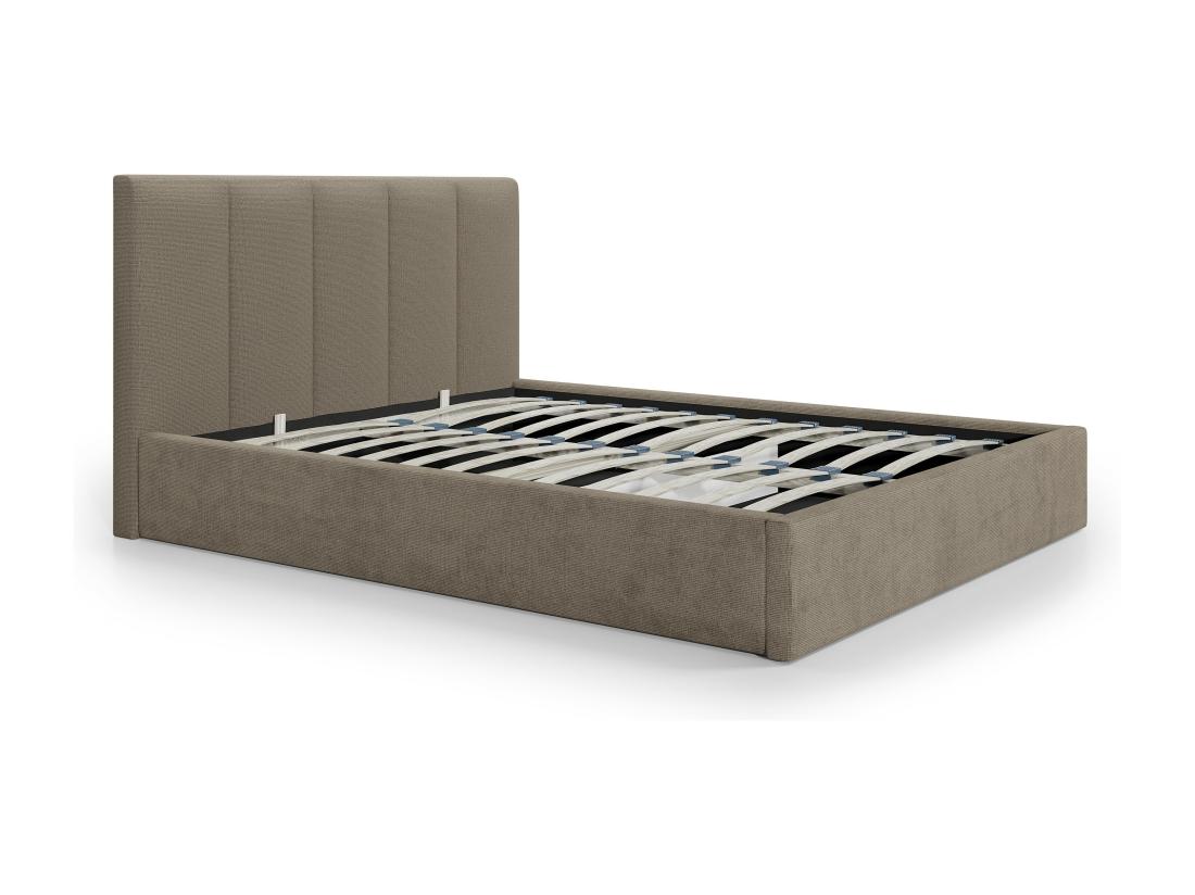 Vente Unique Lit Coffre 160 X 200 Cm Avec Tête De Lit Coutures Verticales - Tissu - Taupe - KILACLO