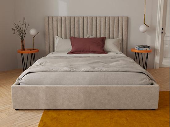 Vente Unique Lit Coffre 160 X 200 Cm Avec Tête De Lit Coutures Verticales - Tissu - Taupe - SARAH