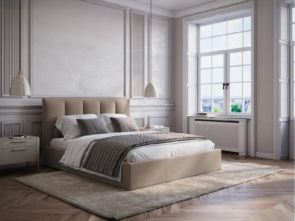 vente unique Lit coffre 160 x 200 cm avec tête de lit coutures verticales - Tissu - Taupe - KILACLO