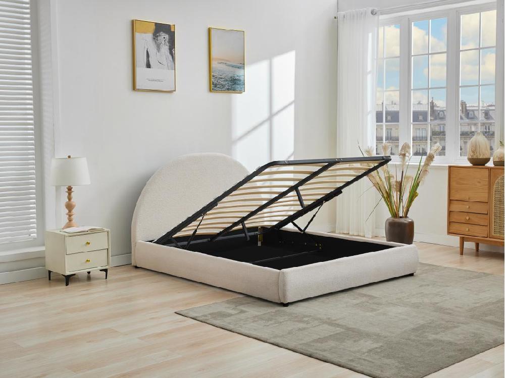 Vente Unique Lit Coffre 160 X 200 Cm - Tissu Bouclette - Crème - LIRIMO