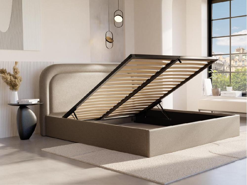 Vente Unique Lit Coffre 160 X 200 Cm - Tissu Chiné - Beige - FIREZA II