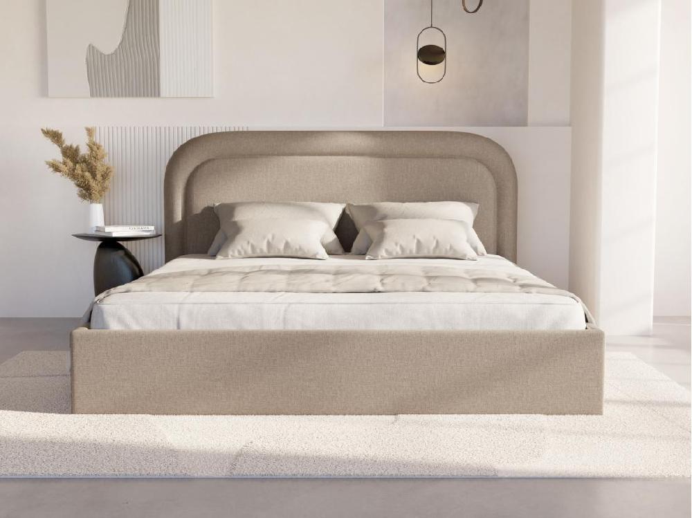 Vente Unique Lit Coffre 160 X 200 Cm - Tissu Chiné - Beige - FIREZA II