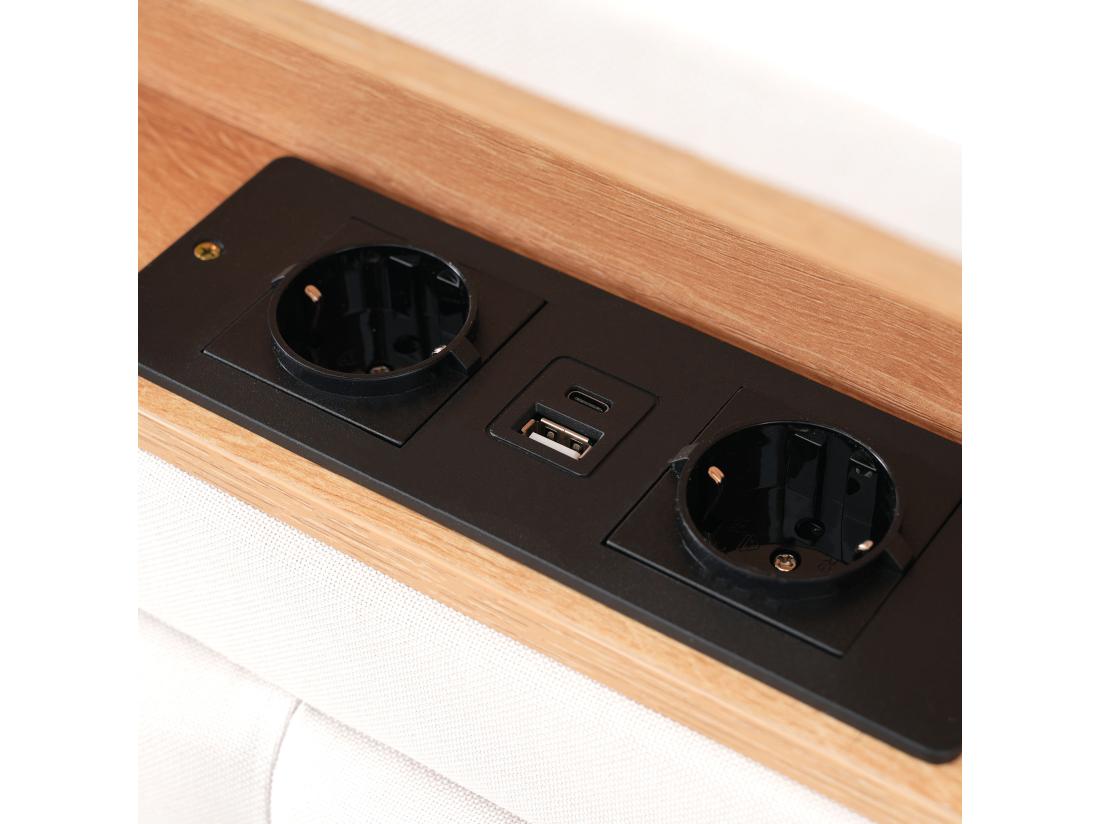 Vente Unique Lit Coffre 160x200 Cm En Tissu Lin - Tête De Lit Réglable Avec Prises - Avec Sommier à Lattes - Beige